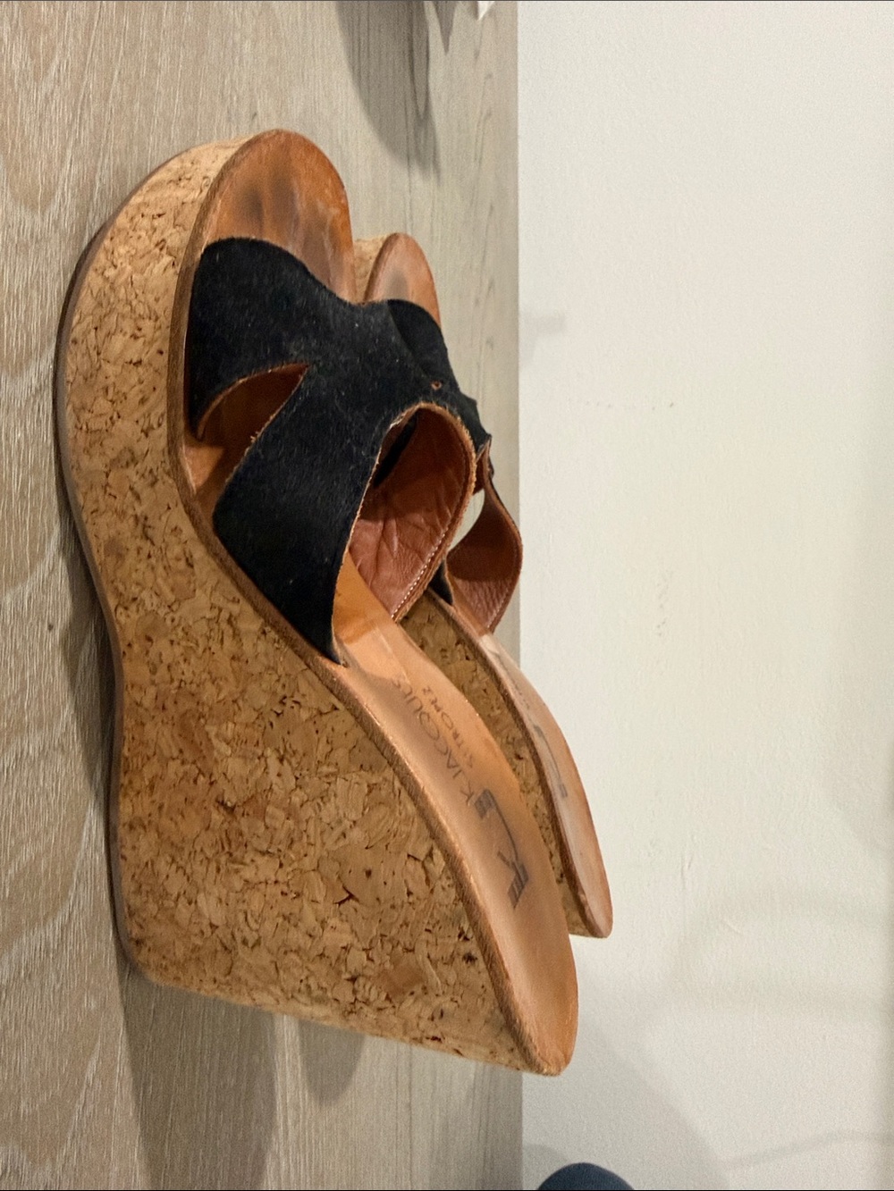 K Jacques St Tropez Black Cork Wedge Slide Sandals - Women's